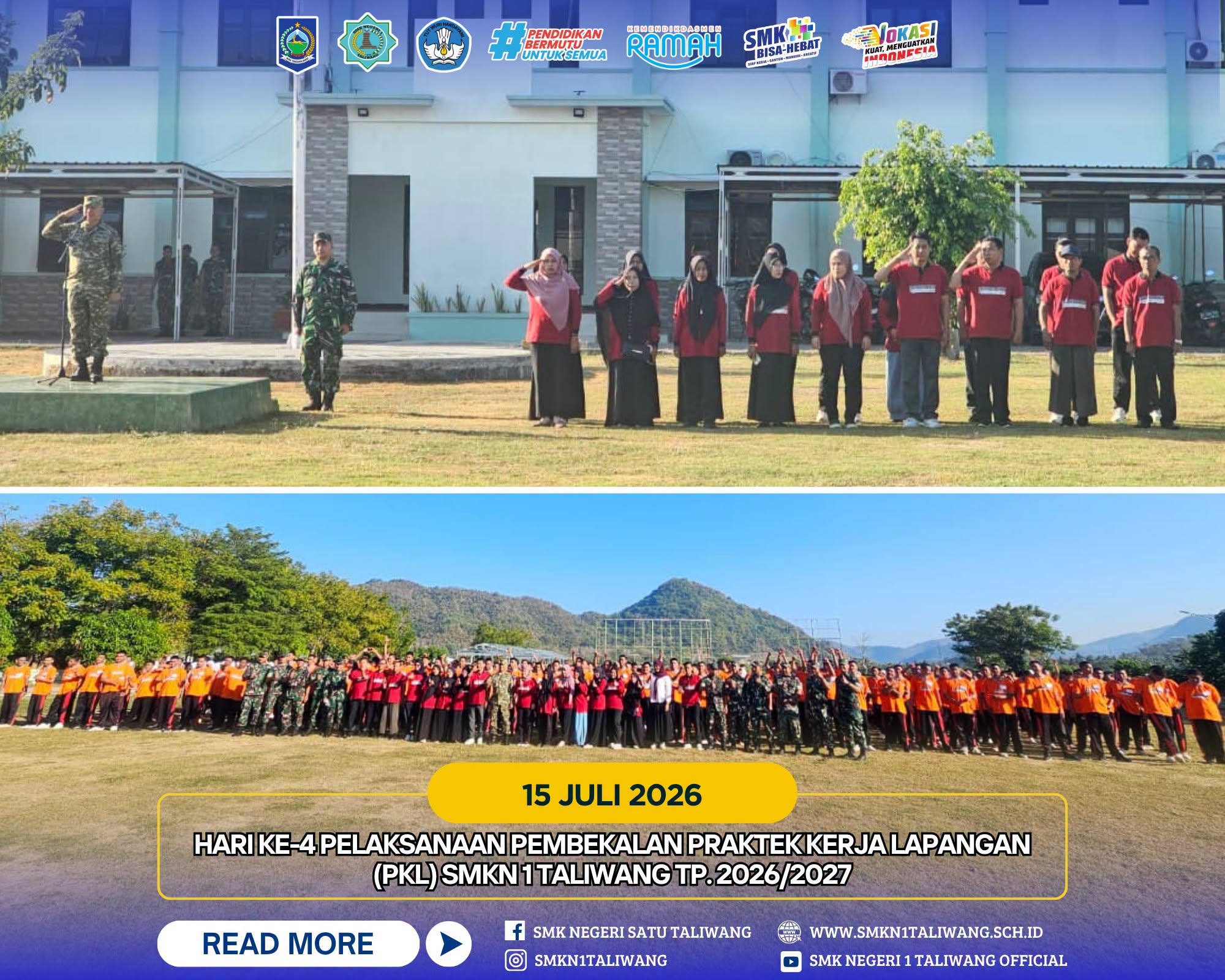Hari Keempat Pembekalan PKL, Siswa Kelas XII SMKN 1 Taliwang Ikuti Pembinaan Karakter dan Kedisiplinan di Kodim 1628/Sumbawa Barat